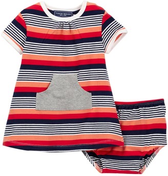 Toobydoo Maiori Striped Kangaroo Pocket Dress (Baby & Toddler Girls)