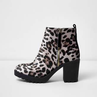 River Island Womens Brown leopard print chunky boots