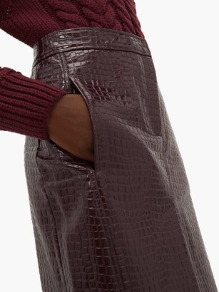 Tibi Crocodile-effect Patent Midi Skirt - Burgundy