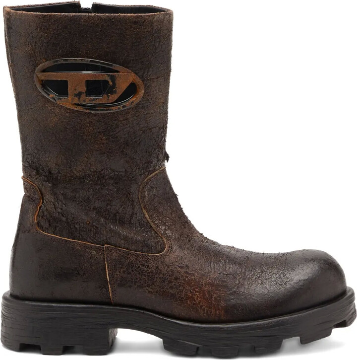 Diesel D-Hammer distressed crackled suede biker boots
