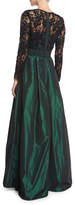 Thumbnail for your product : Rickie Freeman For Teri Jon Lace Long-Sleeve Beaded Top Taffeta Full Skirt Evening Gown