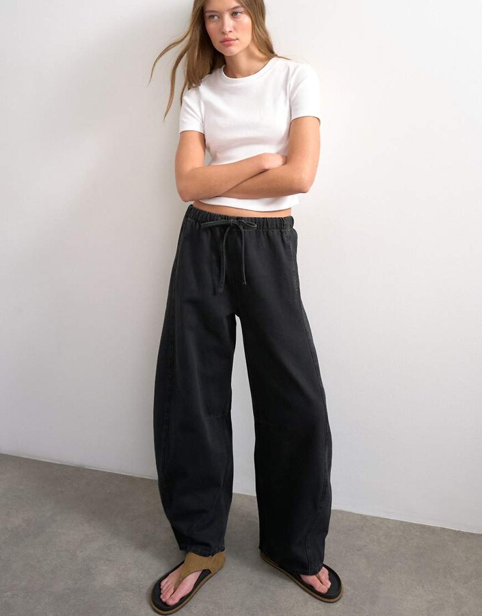 Topshop Pull-On Barrel jeans in washed black