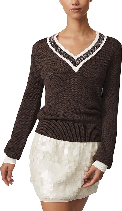 Reiss Courtney Beaded V Neck Sweater