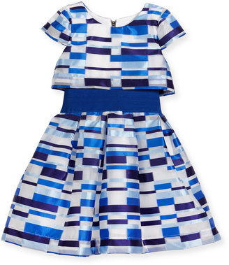 Zoë Ltd Short-Sleeve Geometric Tulle Popover Dress, Blue, Size 4-6X