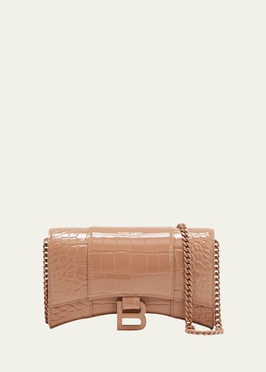 Balenciaga Hourglass Striped Padded Leather Shoulder Bag In Nude Beige