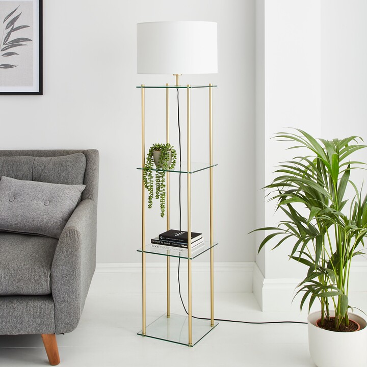 Dunelm Wendell Glass Shelved Floor Lamp Gold ShopStyle