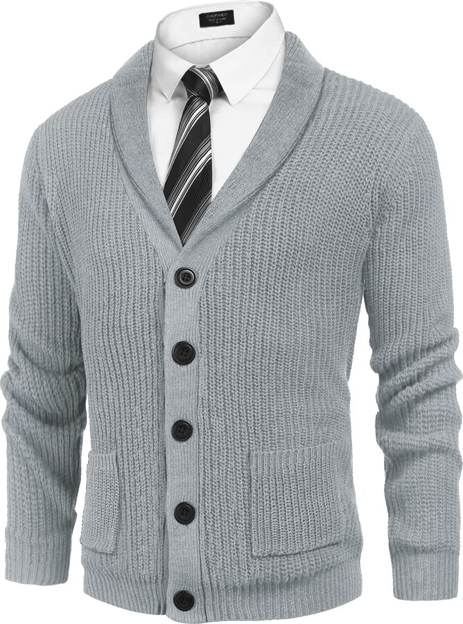 COOFANDY Men's Shawl Collar Cardigan Sweater Slim Fit Cable Knit Button ...