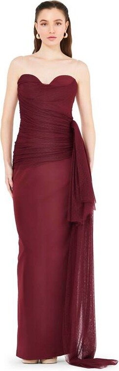 Amri Women's Sweetheart Ruched Tulle Column Gown In Crepe