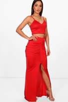 Thumbnail for your product : boohoo Slinky Rouched Waist Midi Skirt