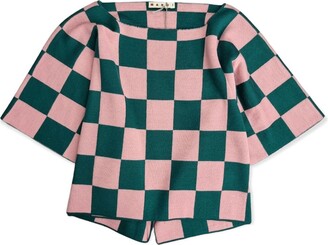 Marni Kids Check Pattern Crewneck Knitted Cape