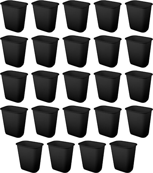 Sterilite Sterilite9GallonRectangularWastebasketEasytoCleanOpenTopDurableHomeKitchenTrashBin,Fits13GallonLiner,24Pack,Black