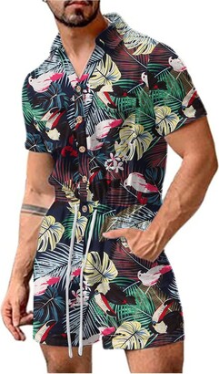 Generic Men's One Piece Rompers Short Sleeve Hawaiian Floral Shirt Button  Down Short Sleeve Jumpsuit Overalls Casual Beach Playsuit with Pockets -  ShopStyle