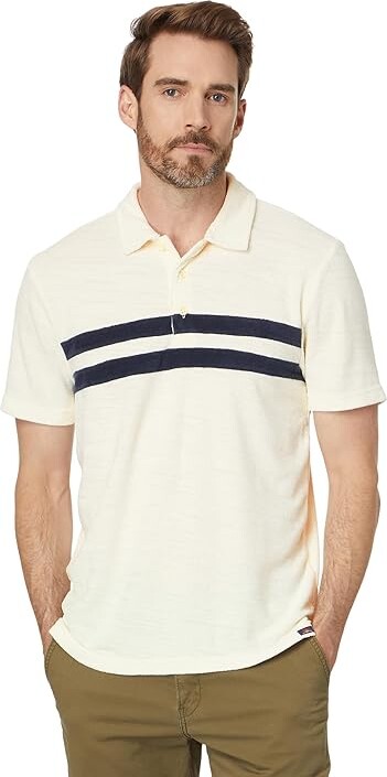 Faherty Cabana Towel Terry Surf Stripe Polo Men's Short Sleeve Knit Vintage White : 2XL, Cotton/Polyester