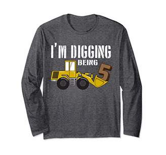5th Birthday Shirt - Digging Construction Long Sleeve Shirt