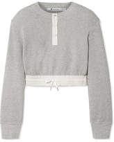 Thumbnail for your product : Alexander Wang T by Cropped Striped Poplin-trimmed Waffle-knit Cotton Sweater