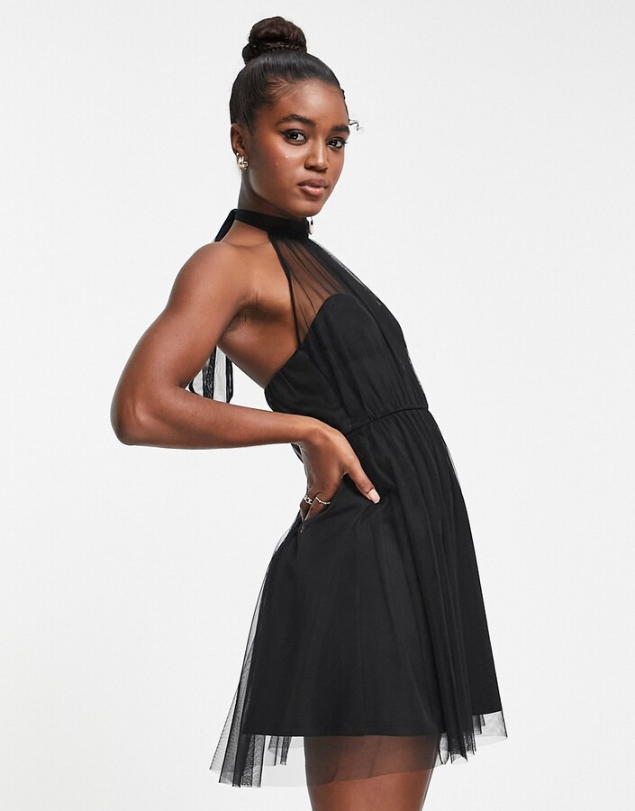 Miss Selfridge tulle mini dress in black - ShopStyle