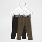 Thumbnail for your product : River Island Mini girls khaki and black leggings pack