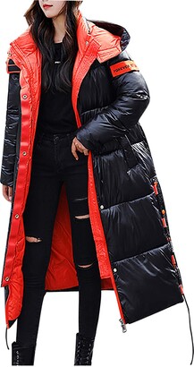 Rikay Womens Winter Warm Coat Women Thicken Hooded Down Padded Jacket Windbreaker Coats Hood Parka Long Jacket Outwear Ladies Winter Coats Size 8-14 Orange