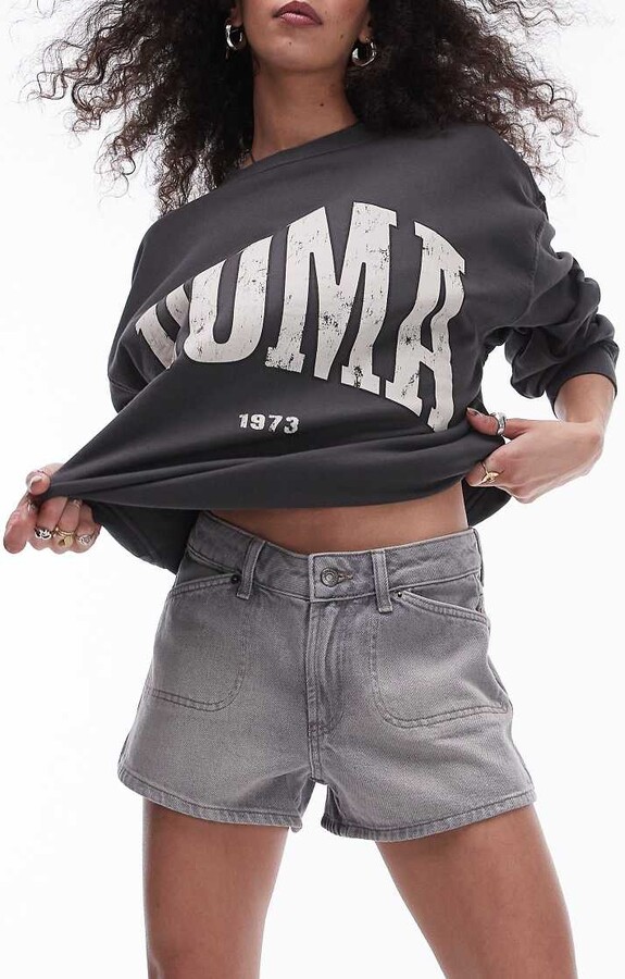 Topshop denim knicker short in grey wash ShopStyle