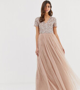maya cape detail jumpsuit with tonal delicate sequin top in taupe blush