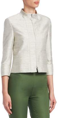 Akris Punto Striped Silk Elbow-Sleeve Jacket