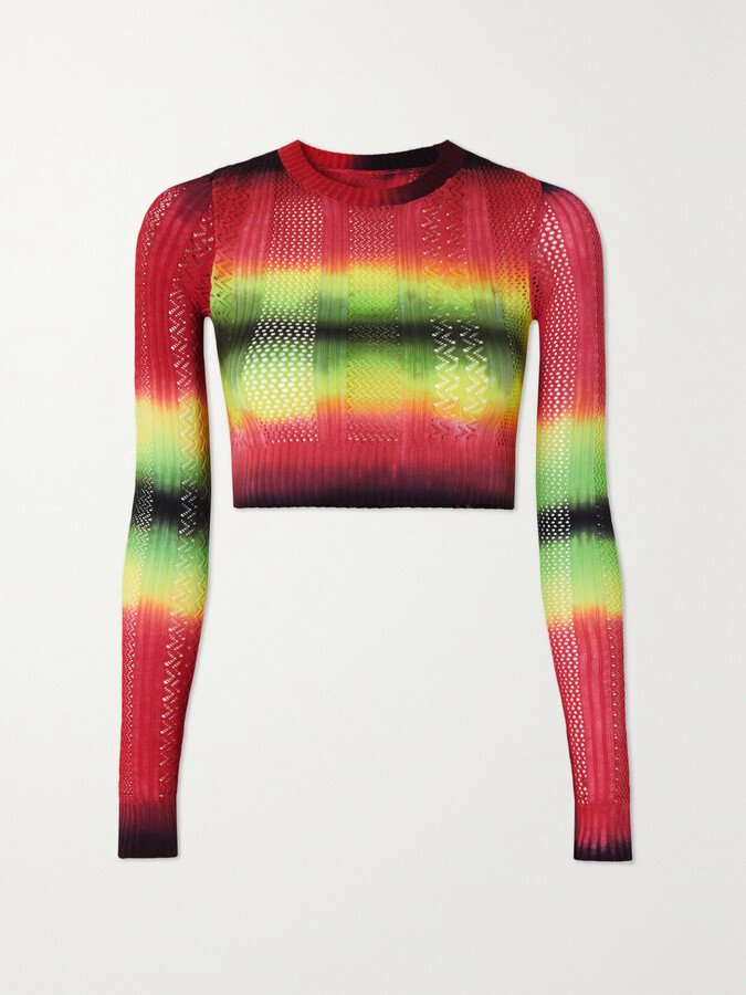 AGR Cropped Ombré Pointelle-knit Sweater - Red