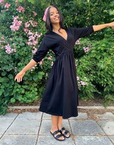 Thumbnail for your product : ASOS DESIGN midi smock dress with wrap top in black