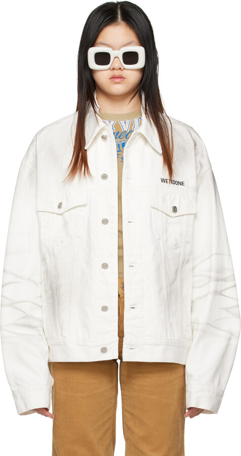 White Distressed Denim Jacket | ShopStyle