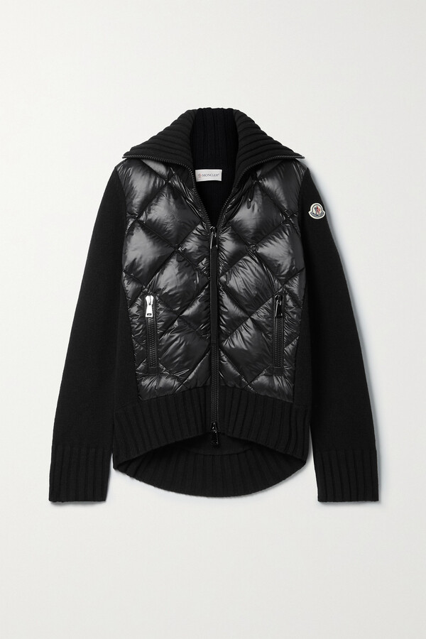 Moncler Quilted Shell Down And Wool Cardigan - Black - ShopStyle