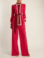 Thumbnail for your product : Valentino High-rise Wide-leg Silk Crepe De Chine Trousers - Womens - Pink Multi