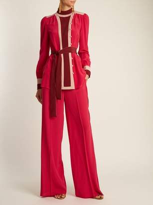 Valentino High-rise Wide-leg Silk Crepe De Chine Trousers - Womens - Pink Multi