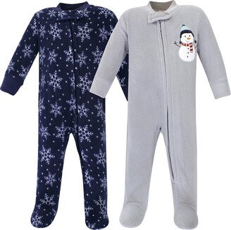 Hudson Baby Baby Fleece Zipper Sleep and Play 2pk, Navy Snowman, 0-3 Months