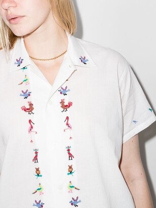 Bode Cross-Stitch Embellished Short-Sleeve Shirt