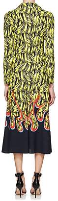 Prada Women's Banana- & Flame-Print Satin Shirtdress - Yellow