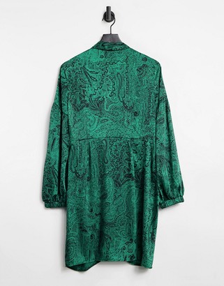 Topshop wrap shirt dress in green paisley print