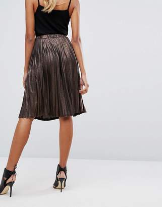 Missguided Metallic Pleated Midi Skirt