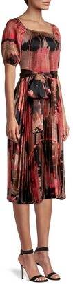 Donna Karan Abstact Print Smocked A-Line Dress