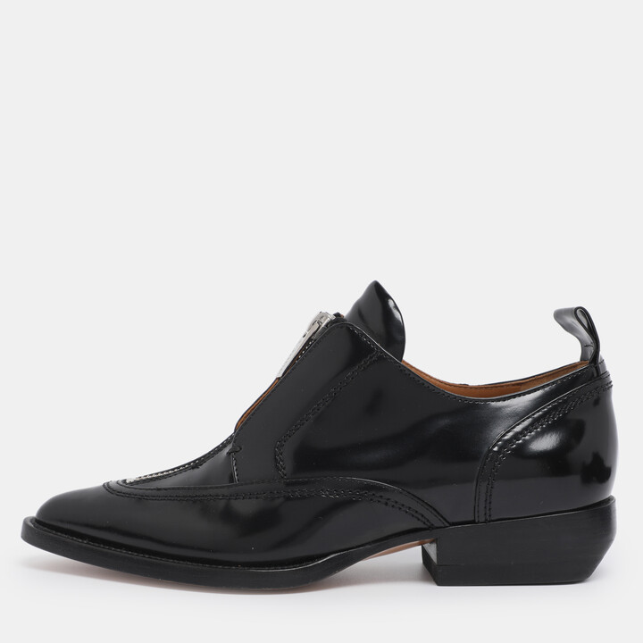 Chloé Black Patent Leather Rylee Zip Up Derby Size 35.5