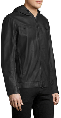 Vince Leather Mixed Media Hooded Bomber Jacket