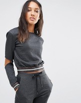 Thumbnail for your product : One Day Tall Metallic Ribbed Sweat Top With Cutout Elbow
