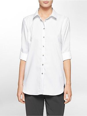 Calvin Klein Womens Cotton Non-Iron Roll-Up Tunic Shirt
