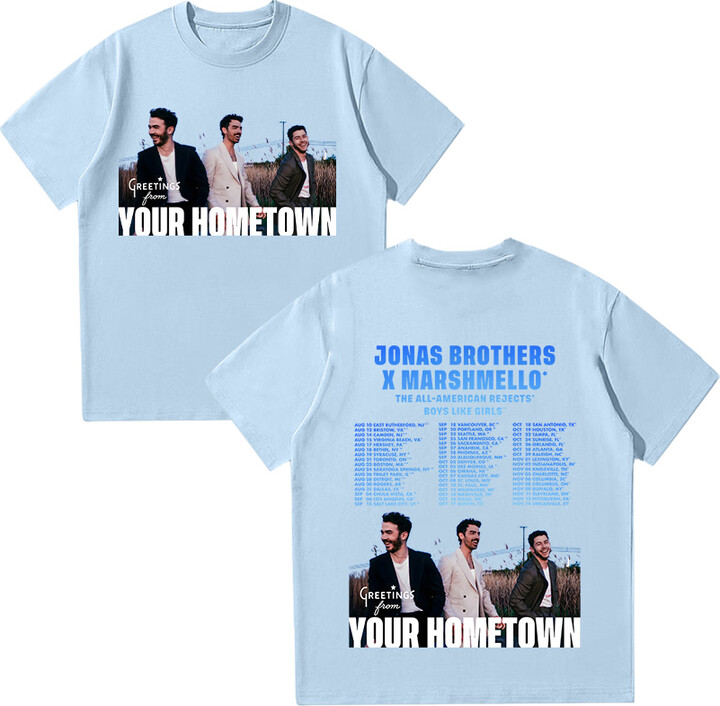 beiletong Jonas 20 Greetings From Your Hometown Tour Tee Jonas Brothers Vintage Band Merch Novelty T-Shirts Cotton Summer T Shirt Unisex