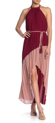One One Six Pleated Colorblock Halter Maxi Dress