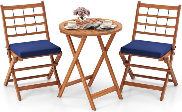 Slickblue 3 Pieces Acacia Wood Patio Bistro Set with Cushions