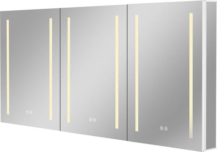 Zeafive Reco 60 in. W x 30 in. H Recessed /Surface Mount Rectangular LED Bathroom Medicine Cabinet with Mirror Anti-fog in White