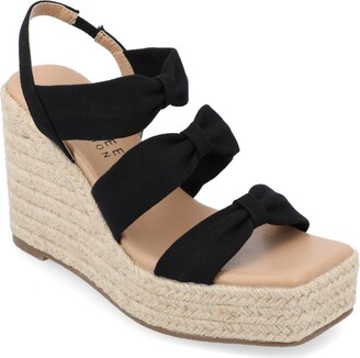 Journee Collection Womens Santorynn Tru Comfort Foam Sling Back Espadrille Platform Wedge Sandals, Black 5.5