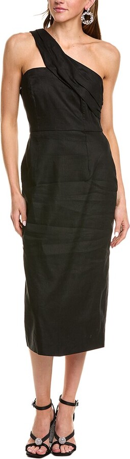 Solid Linen-Blend Midi Dress