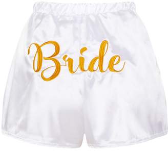 PrettyLittleThing White Satin Bride Embroidered Strappy Short PJ Set