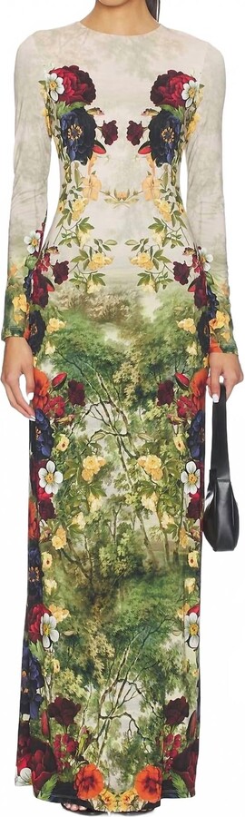 Alice + Olivia Delora Maxi Forbidden Forest Dress In Green