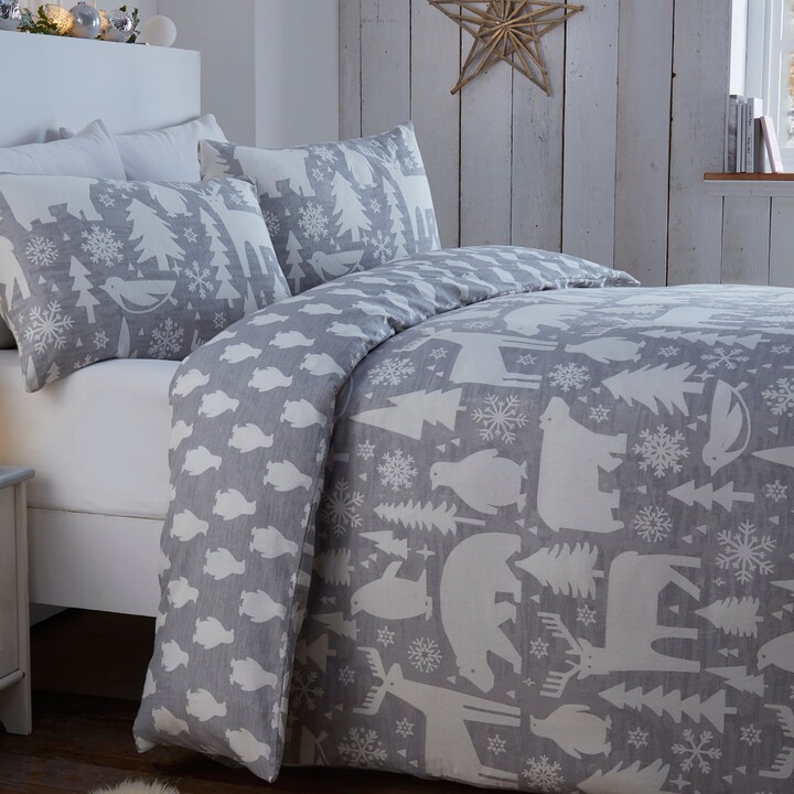 Dunelm Arctic Animals Grey Brushed Cotton Duvet Cover and Pillowcase